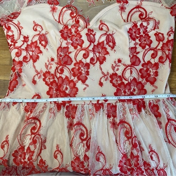 Soieblu Red Sheer Floral Lace Mini Dress 3/4 Sleeves Size Medium - Picture 9 of 11
